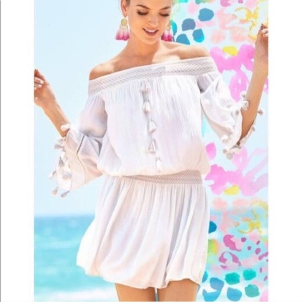 Lilly Pulitzer Joelle Off The Shoulder Mini Dress White Boho Womens Medium